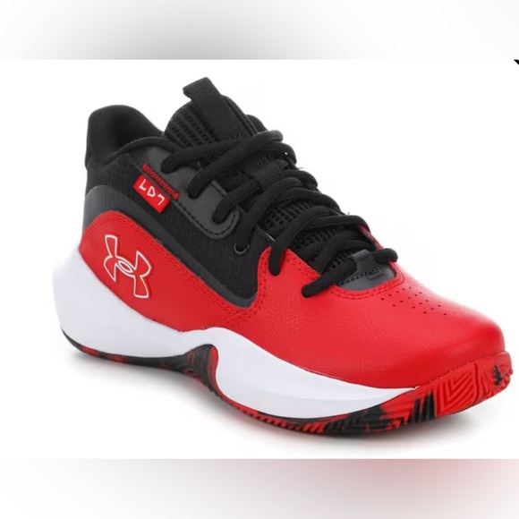 NEW [Under Armour] Lockdown 7 Black/Red/White Athletic Sneakers Shoes Youth 3.5 - Picture 2 of 12